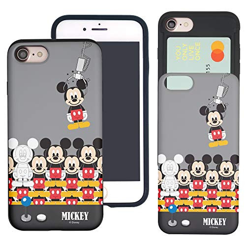 WiLLBee Compatible with iPhone 6S / iPhone 6 Case (4.7inch) Dual Layer Card Slide Slot Wallet Bumper Cover - Pick Mickey Mouse