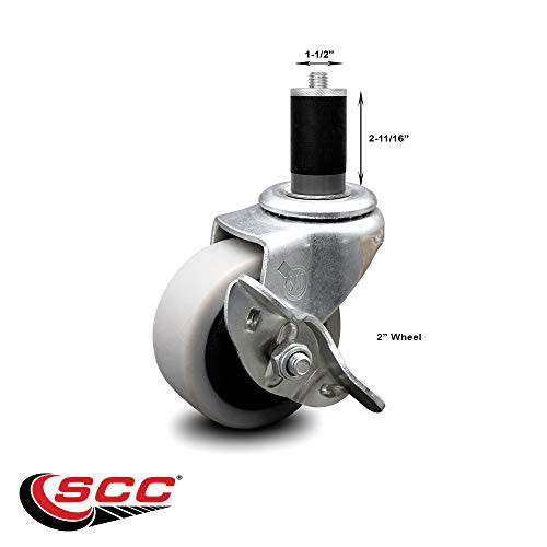 Service Caster - 2 Inch Swivel Thermoplastic Rubber Caster and 1-1/2 inch Expanding Adapter Stem and Brake - 80 lbs./Caster