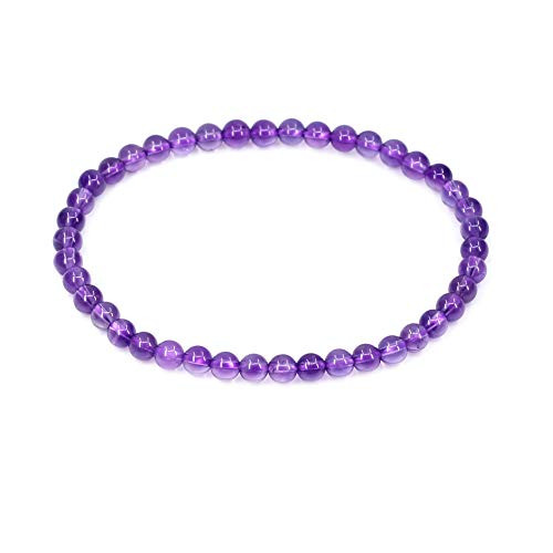 Keleny Natural 4mm Lavender Amethyst Round Beads Gemstones Rock Crystal Stretch Bracelet 7 Inch Unisex