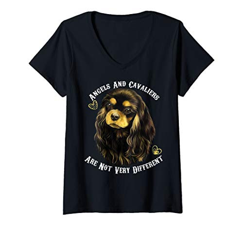 Womens Cavalier King Charles Spaniel Black and Tan, dog lover gift V-Neck T-Shirt