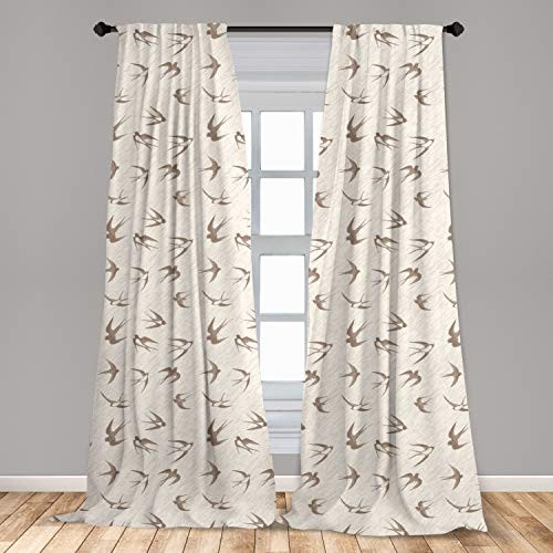 Ambesonne Birds Curtains, Flying Bird Swallow Vintage Design Illustration Springtime Wildlife Classic Art, Window Treatments 2 Panel Set for Living Room Bedroom Decor, 56 inch x 84 inch, Beige Brown