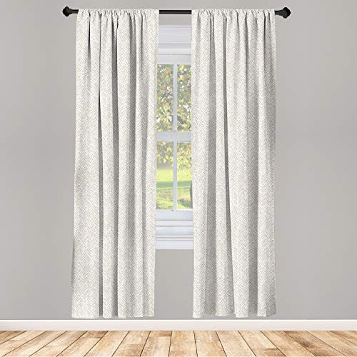 Ambesonne Herringbone Window Curtains, Vertical Borders with Chevron Triangles Hand Drawn Style Random Lines Hipster, Lightweight Decorative Panels Set of 2 with Rod Pocket, 56 inch x 84 inch, Tan White