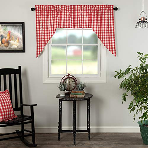 VHC Brands Annie Buffalo Check Curtain, Swag Set 36x36x16, Red VHC Brands Annie Buffalo Check Curtain, Swag Set 36x36x16, Red