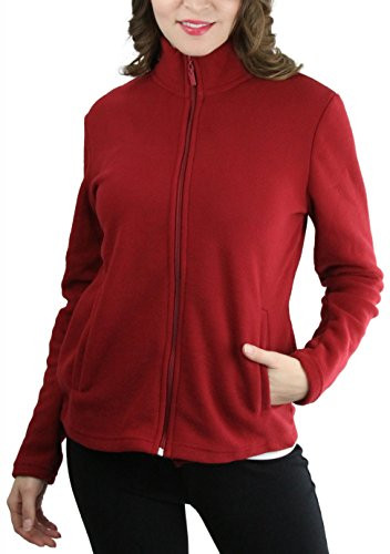 ToBeInStyle Women's Zip High Collar Polar Fleece L.S. Jacket - Burgundy - Small