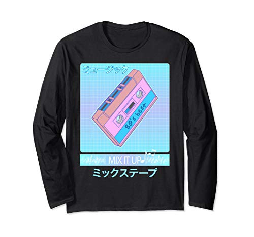 Mix Tape 80s Japanese Otaku Aesthetic Vaporwave Art Long Sleeve T-Shirt