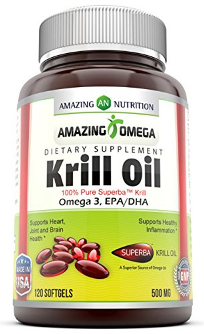 Amazing Omega Superba Krill Oil 500 Mg Softgels (Non GMO,Gluten Free) - 200mg Omega 3 Fatty Acids with 120 mg EPA  and  56 mg DHA in Per Serving of 2 Softgels - Best Omega 3 Supplements (120 Count) Amazing Omega Superba Krill Oil 500 Mg Softgels (Non GMO,Gluten Free) - 200mg Omega 3 Fatty Acids with 120 mg EPA  and  56 mg DHA in Per Serving of 2 Softgels - Best Omega 3 Supplements (120 Count)