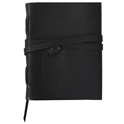 Elizo Refillable Leather Journal Lined Pages - Black Leather Journal for Men and Women - Leather Notebook - Leather Bound Journal  Small Leather Writing Notebook with Pen  200 Pages, 5x7  1002