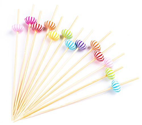 PuTwo Cocktail Picks Handmade Bamboo Toothpicks 100ct 4.7 inch Multicolor Pumkin