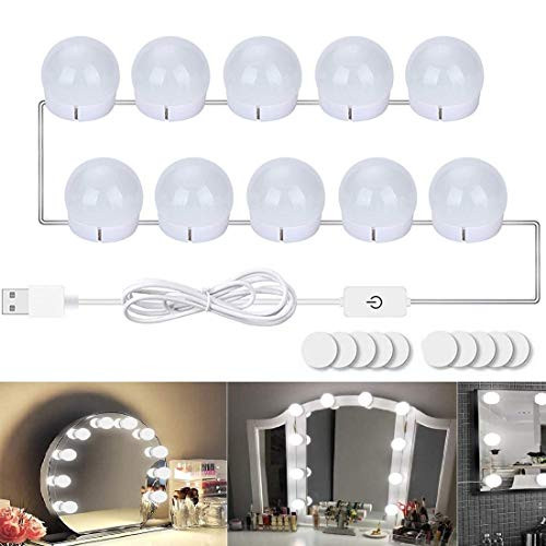 Hollywood Style LED Vanity Mirror Lights Kit, 10 Dimmable Light Bulbs for Makeup Dressing Table, 3000-6500K Adjustable Color and 9 Brightness Level for Make up Vanity Table Set in Dressing Room