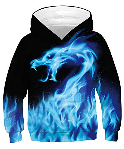 Teen Boys Girls Hoodies Casual Cool Hooded Sweatshirts Tops 3D Print Dragon Galaxy Blue Fire Dragon Black Toddler Kids Pullover with Pockets