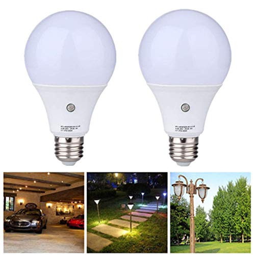 2-Pack E27 7-Watt 630Lumens LED Dusk-to-Dawn Sensor Light Bulbs Built-in Photosensor Detection Auto Switch Energy Saver Light Indoor/Outdoor Lighting Lamp for Porch Hallway Patio Garage 3000K