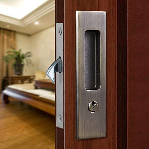 CCJH Sliding Barn Door Locks, Invisible Door Handle Locks, 3-Keys Door Locks for Wooden Pocket Door Furniture Hardware(Bronze)