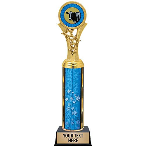 Cow Trophies, 11 inch Blue Stars Dairy Cow Trophy Award, Free Engraving Prime