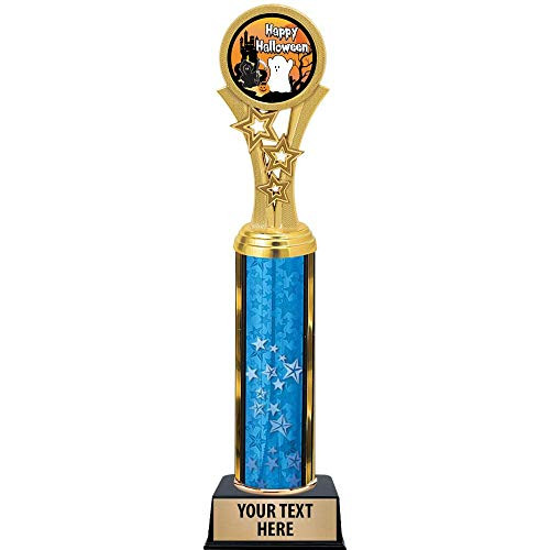 Halloween Trophies, 11 inch Blue Stars Happy Halloween Trophy Award, Free Engraving Prime