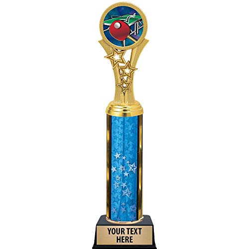 Table Tennis Trophies, 11 inch Blue Stars Table Tennis Trophy Award, Free Engraving Prime