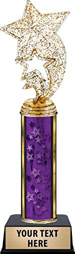 Crown Awards Glitter Star Rocket Trophies, Personalized Purple Glitter Star Rocket Trophy with Custom Engraving Prime