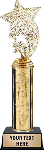 Crown Awards Gold Glitter Star Rocket Trophies, Gold Stars Gold Glitter Star Rocket Trophy with Custom Engraving Prime