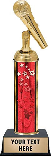 Microphone Trophies, Red Stars Microphone Trophy Award with Customized Engraving Prime