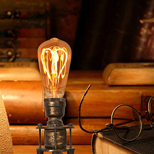 Decoluce Vintage Industrial Table Pipe Desk Lamp Retro Loft Rustic Gold Brass Steampunk Iron Without Edison Bulb,Antique Desk Lamps Bedside Living Room Bedroom Home Decor with Switch