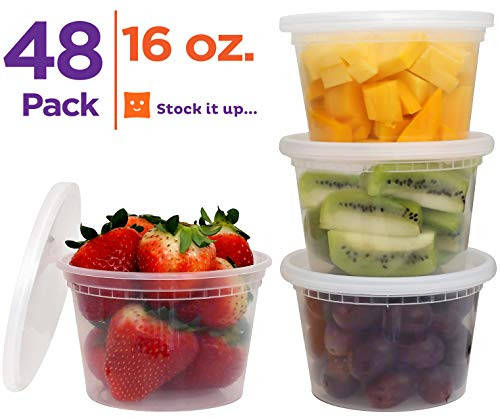 [48 Pack, 16 oz] Plastic Deli Food Storage Soup Containers With Airtight Lids, Freezer Safe | Meal Prep | Stackable | Leakproof | BPA Free