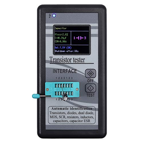 Digital Transistor Tester, Mosfet Transistor Capacitor Tester with Mini Test Leads for Automatic Check NPN PNP Transistor Diode Triode Capacitor Resistor Transistor MOS SCR ESR LCR Meter