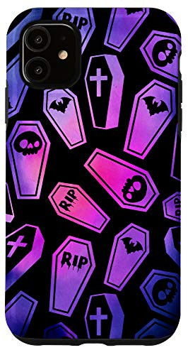 iPhone 11 Goth Coffin Gothic Halloween Horror Watercolor Purple Black Case