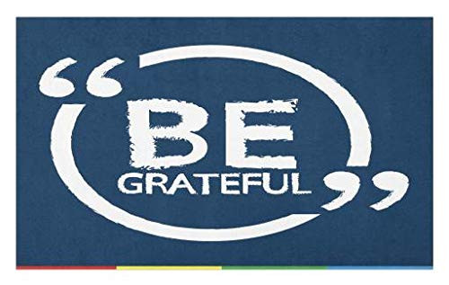 Lunarable Be Grateful Doormat, Writing Marks with Oval Frame Thankfulness Words Blue Background, Decorative Polyester Floor Mat with Non-Skid Backing, 30 inch X 18 inch, Cobalt Blue and White