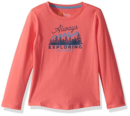 Carhartt Girls' Big Long Sleeve Say It Graphic Tee T-Shirt, Always Exploring (Coral), X-Large