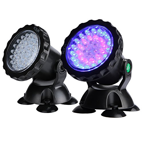 MUCH Underwater Light Waterproof IP 68 Submersible Spotlight with 36-LED Bulbs 2.5W Color Changing Spot Light for Aquarium Garden Pond Pool Tank Fountain Waterfall (1 Set of 2pcs)