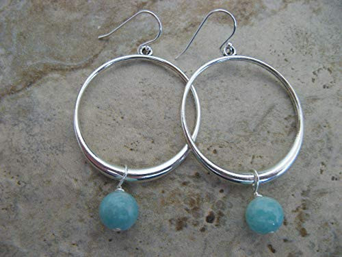Amazonite Gemstone Mixed Metals Dangling Earrings on Sterling Silver Wires Artisan Jewelry