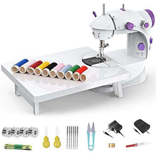 Mini Sewing Machine, MGahyi Portable Sewing Machine with Extension Table, Electric Crafting Mending Machine, Double Threads and Two Speeds Sewing Kit for Beginner Kids