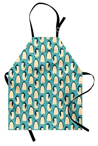 Ambesonne Penguin Apron, Arctic Birds Animal Characters Pattern on Teal Background South Pole Fauna, Unisex Kitchen Bib with Adjustable Neck for Cooking Gardening, Adult Size, Slate Blue
