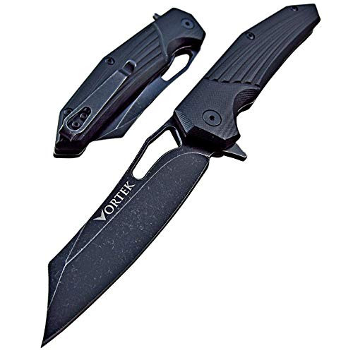 VORTEK Ball Bearing Pivot System Folding Pocket Knife - Ultra Smooth One Hand Opening - 8Cr13MoV Stainless Steel Razor Sharp Blade - G10 Handles Provide Superior Grip