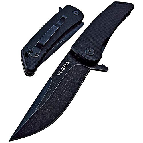 VORTEK Ball Bearing Pivot System Folding Pocket Knife - Smooth One Hand Opening and Closing - 8Cr13MoV Stainless Steel Razor Sharp Blade - G10 Handles Provide Superior Grip