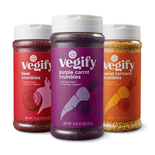 VEGIFY Veggie Crumbles Variety Pack   Add a serving of veggies to salads, meats, pasta   Replace croutons, bacon bits, and bread crumbs   Vegan, gluten free, high fiber   7.5 oz (Pack of 3)