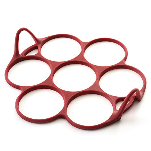 Norpro 957R Silicone Silver Dollar Pancake/ Egg Ring, 7 Count ,Red