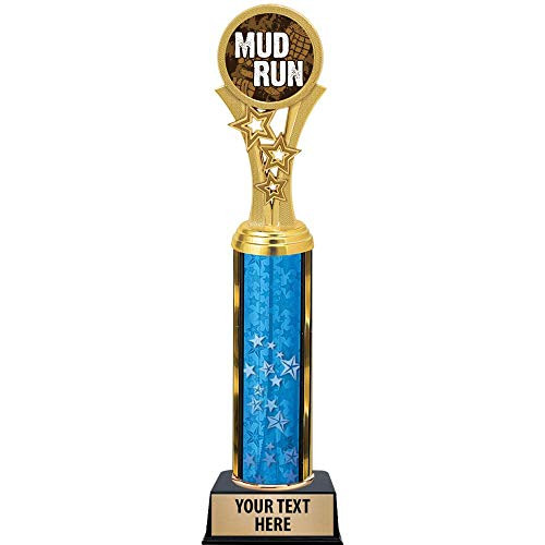 Mud Run Trophies, 11 inch Blue Stars Mud Run Trophy Award, Free Engraving Prime