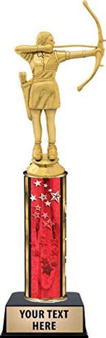 Archery Female Trophies, Red Stars Archery Female Trophy Award with Customized Engraving Prime