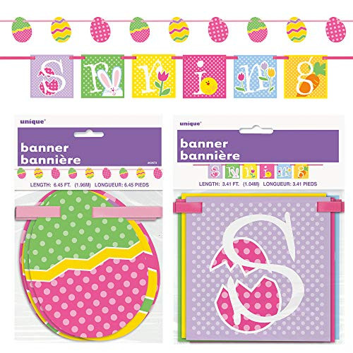 Unique Easter Banners Decoration Kit   2 Count Spring Party Decor for Home, Office, School   Bunny, Flowers, Eggs Carrotts, Spring