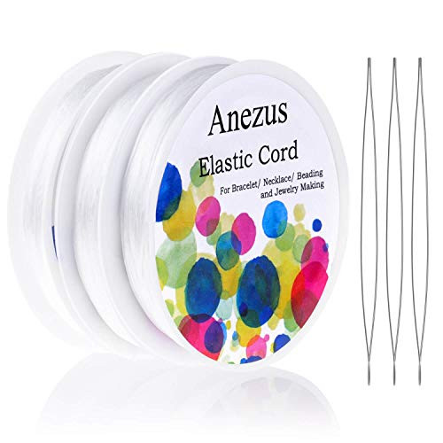 Stretchy String for Bracelets, Anezus 3 Rolls Elastic String Jewelry Bead Cord with 3pcs Large Eye Beading Needles for Pony Seed Beads, Bracelets and Jewelry Making Stretchy String for Bracelets, Anezus 3 Rolls Elastic String Jewelry Bead Cord with 3pcs Large Eye Beading Needles for Pony Seed Beads, Bracelets and Jewelry Making
