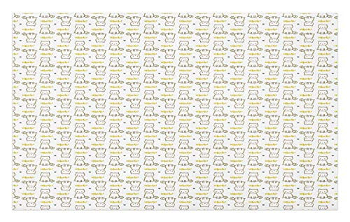 Ambesonne Cat Doormat, Cursive Meow with Upside Down Kittens Mini Paws, Decorative Polyester Floor Mat with Non-Skid Backing, 30 inch X 18 inch, Pale Earth Yellow Dark Grey White Pale Pink