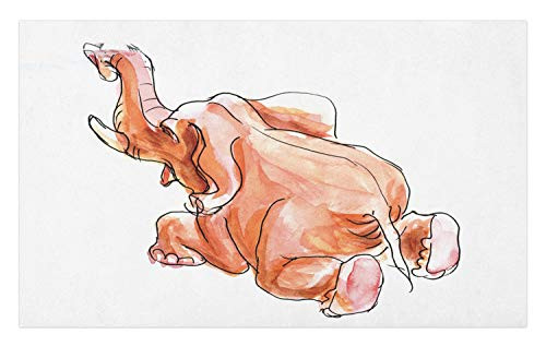 Ambesonne Animal Doormat, Little Baby Safari Theme Elephant Fall Down Watercolored Artwork, Decorative Polyester Floor Mat with Non-Skid Backing, 30 inch X 18 inch, Orange and White