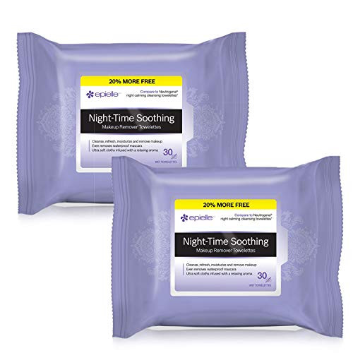 Epielle Night Time Makeup Remover Cleansing Towelettes for Face, Gentle Daily Facial Cleansing Wipes for Waterproof Makeup, Oil-free, alcohol-free Makeup Remover Tissue, 30 Count