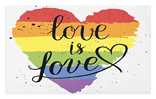 Ambesonne Pride Doormat, LGBT Gay Lesbian Parade Love is Love Hand Writing Paint Strokes, Decorative Polyester Floor Mat with Non-Skid Backing, 30 inch X 18 inch, Multicolor