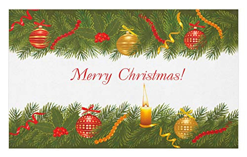 Ambesonne Christmas Doormat, Christmas Tree with Elements and Burning Candle Retro Style Hand Writing, Decorative Polyester Floor Mat with Non-Skid Backing, 30 inch X 18 inch, Multicolor