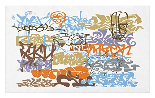 Lunarable Rap Doormat, Urban Art Inspired Composition with Graffiti Writing and in, Decorative Polyester Floor Mat with Non-Skid Backing, 30 inch X 18 inch, Multicolor