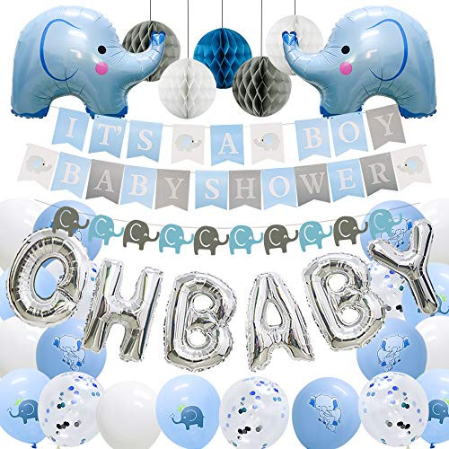 ADLKGG Baby Shower Decorations for Boy Elephant - Elephant Garland, It's A Boy Baby Shower Banners, Oh Baby Balloons, Elephant Balloons, Confetti Balloon, Paper Honeycomb Balls - Blue ADLKGG Baby Shower Decorations for Boy Elephant - Elephant Garland, It's A Boy Baby Shower Banners, Oh Baby Balloons, Elephant Balloons, Confetti Balloon, Paper Honeycomb Balls - Blue