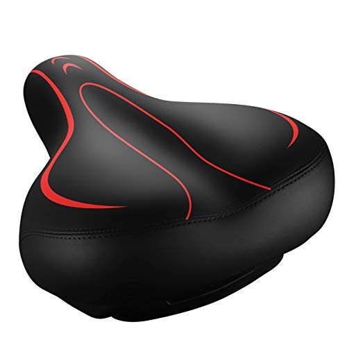 Roguoo Bike Seat, Most Comfortable Bicycle Seat Memory Foam Waterproof Bicycle Saddle for Men Women-Dual Shock Absorbing-Best Stock Bicycle Seat Replacement for Mountain Bikes, Road Bikes (Red)