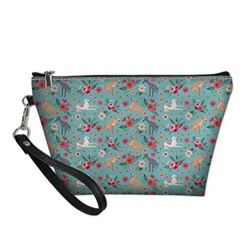 PZZ BEACH Small Makeup Bag Greyhound Florals Pattern Women Travel Cosmetic Bag Portable Toiletry Pouch Organizer