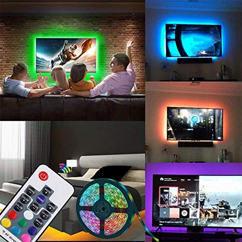 XUNATA 3.3ft LED Strip Lights for 40-60in TV, Non-Waterproof USB Powered LED TV Backlight Kit with 17 Key Remote Control, RGB 5050 LEDs Bias Lighting for HDTV